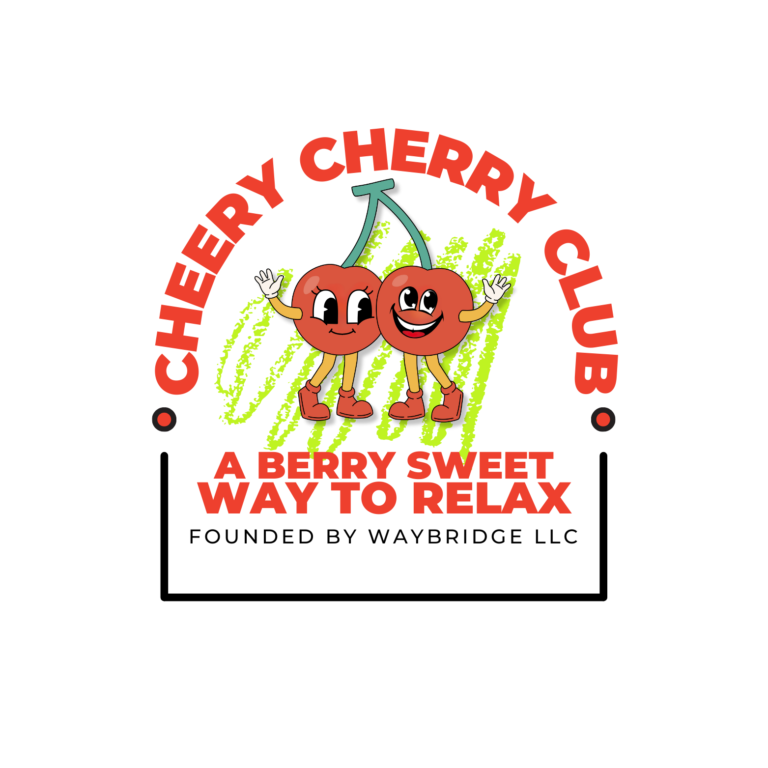 Cheery Cherry Club logo featuring a smiling cherry icon — retro-inspired branding for a relaxing coloring book series and creative lifestyle blog.